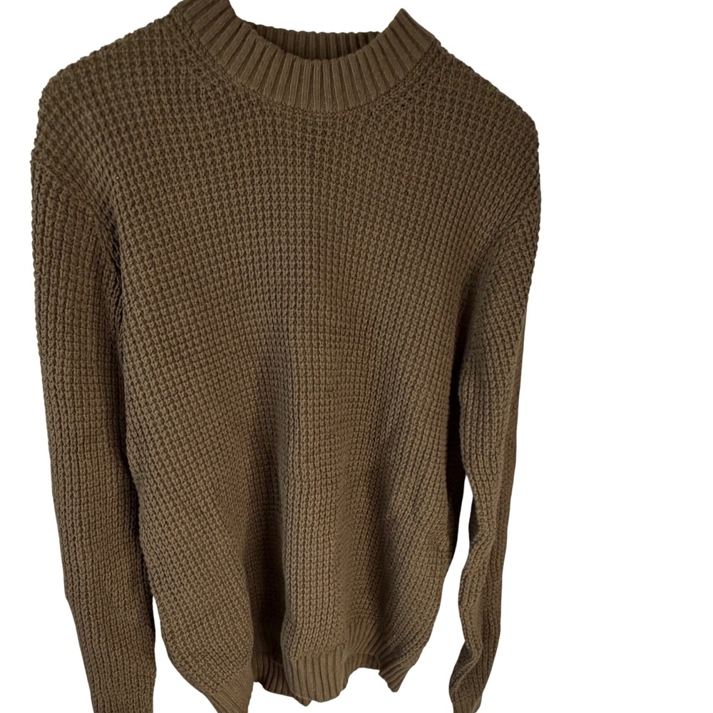 Line of Trade Mens Brown Waffle Knit Crew Neck Sweater Large RN 149316